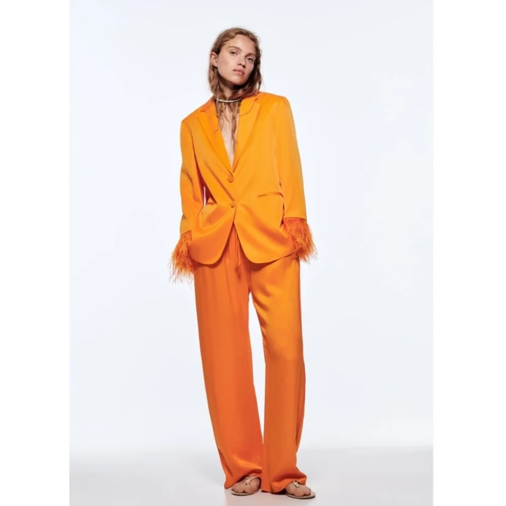 ZARA Set 2pc Blazer and Pants Feather Orange Size M